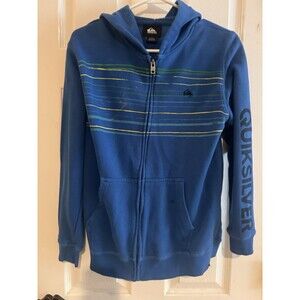 Boys Large L Quicksilver Surf Skate Hoodie Sweatshirt Zip-up Jacket BLUE 14/16